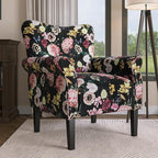 BELLEZE Modern Accent Chair for Living Room, High Back Linen Armchair with Wooden Legs, Upholstered Wingback Side Chair Padded Armrest Single Sofa for Living Room, Bedroom - Allston (Black & Flower)