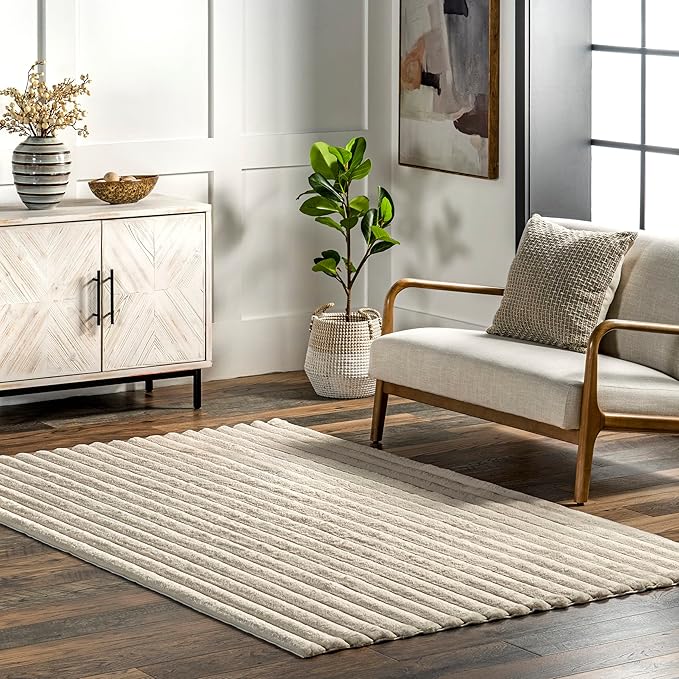 nuLOOM 7'6" x 9'6" Cozy Plush Area Rug, Machine Washable, Non-Slip, Soft Fluffy Shag Carpet for Living Room Bedroom Kids Room Nursery Home Decor, Kai Beige