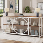 Tribesigns 70.9 inch Sofa Console Table, Extra Long Narrow Entryway Tables with 3 Tier Wood Storage Shelves Industrial Metal Frame for Foyer Hallway Living Room Behind Couch, White Walnut