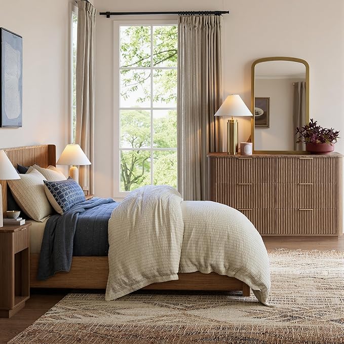 win2win 6 Drawer Dresser, Mid Century Modern Dresser with Storage, 47" Wide Fluted Chest of Drawers with Faux Marble Top, Dressers TV Stand, Drawers Organizer for Bedroom, Living Room, Hallway Walnut