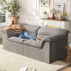 88" Sofa with Deep Seats Oversize, 3 Seater Cloud Couches, Upholstered Corduroy Couch for Living Room Bedroom, No Assembly Required, Light Gray