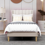 AGARTT Upholstered Platform Bed Frame Twin Size with Headboard and Footboard/Wooden Slats Support/No Box Spring Needed/Easy Assembly,Beige Velvet