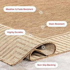 nuLOOM 7' Square Outdoor Area Rug, Casual Design with Striped Border, Stain Resistant, Highly Durable, for Patio, Balcony, Bedroom, Living Room, Dining Room, Bathroom, Light Brown