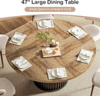 Tribesigns Round Dining Table for 4-6, 47-Inch Modern Circle Kitchen Table with Fluted Round Base, Farmhouse Wood Dinner Table for Dining Room, Kitchen, Living Room, Brown and Black