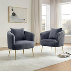 Art Leon Accent Chair Set of 2, Modern Velvet Upholstered Armchairs, Living Room Side Chairs Barrel Chairs with Golden Metal Legs, Gray