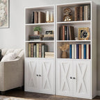 IRONCK Industrial Bookshelves and Bookcases with Doors 11.8 in Depth Set of 2 Floor Standing 5 Shelf Display Storage Shelves Bookcase Home Decor Furniture for Home, Office, Living Room, Bedroom