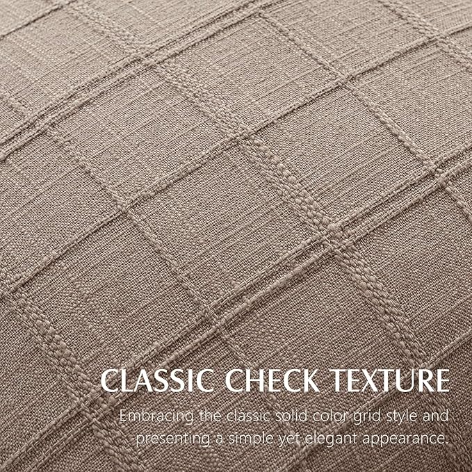 Foindtower Set of 2 Decorative Linen Check Throw Pillow Covers Neutral Farmhouse Vintage Cushion Covers Modern Boho Home Decor for Sofa Chair Couch Bedroom Living Room,20×20 Inch,Tan Taupe