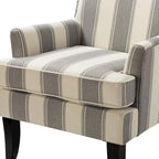 HULALA HOME Modern Accent Chairs Set of 2, Farmhouse High Back Striped Chairs with Wooden Legs & Nail Head Trim, Comfy Upholstered Armchairs for Living Room/Bedroom (Stripe Grey)