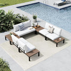 MFSTUDIO 7 Pieces Patio Furniture Set,Outdoor Metal Frame Patio Sectional Sofa Conversation Set with 2 Coffee Tables&Removable Cushion for Backyard,Garden,Poolside