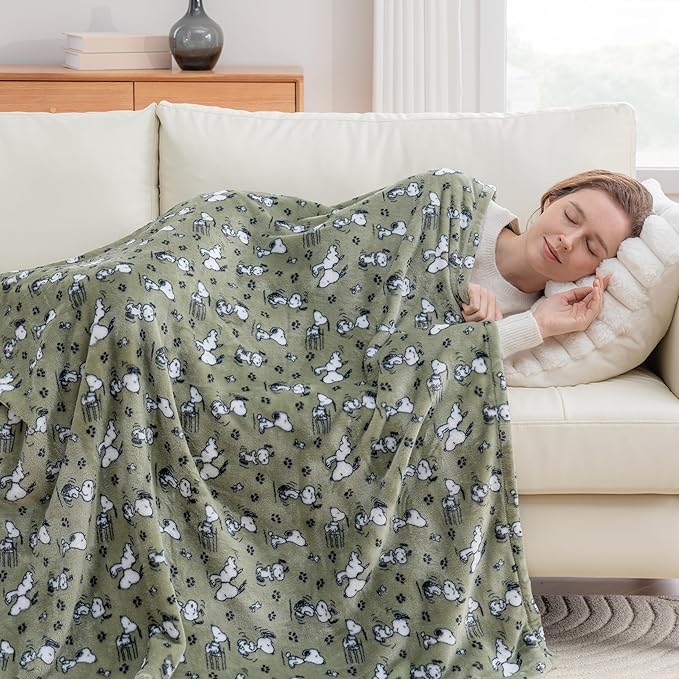 Berkshire Blanket Peanuts VelvetLoft Cute Character Snoopy Plush Throw Blanket,Peanuts Poses and Paws Loden,Throw 55 in x 70 in (Official Peanuts® Product)
