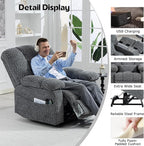 Big Man Recliner 500lbs Power Lift Recliner Chair for Big Tall Elderly Adults Oversized Lay Flat Lift Recliner with Extended Footrest,Heat Massage,Flip Arm Storage Cup Holders,USB Type C