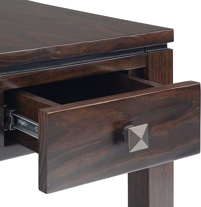 SIMPLIHOME Cosmopolitan SOLID WOOD 14 Inch Wide Rectangle Contemporary Narrow Side Table in Mahogany Brown, For the Living Room and Bedroom