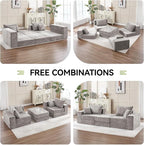 79" Boneless Loveseat Sofa Couch, Modular Foldable Floor Cloud Sofa with Ottoman, Lounge Convertible Sofa Bed for Living Room, No Assembly, Chenille Light Grey