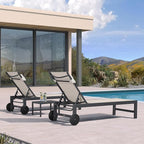 PURPLE LEAF Patio Lounge Chair Set of 3 Outdoor Chaise Lounger Aluminum Frame with Side Table and Wheels for Pool Outside Sunbathing Tanning Recliner Including Pillows Beige