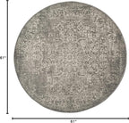 SAFAVIEH Evoke Collection Area Rug - 5'3" Round, Silver & Ivory, Distressed Design, Non-Shedding & Easy to Clean, Ideal for Living Room, Bedroom, Dining Space (EVK256S)