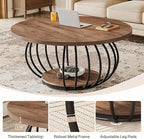 Tribesigns Round Coffee Table for Living Room, 39.4" Industrial Wooden 2-Tier Circle Accent Center Cocktail Table with Storage Shelf and Metal Frame, Rustic Brown & Black