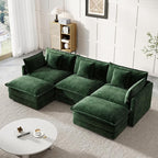 Modular Sectional Sofa, 111.5 Inch U-Shaped Cloud Sofa with Deep Seat Chenille Sofa with Cushions, Three-Self Sectional Sofa for Living Room Apartment,Evergreen
