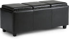 SIMPLIHOME Avalon 42 inch Wide Contemporary Rectangle Storage Ottoman in Midnight Black Vegan Faux Leather, Assembled, For the Living Room, Entryway and Family Room