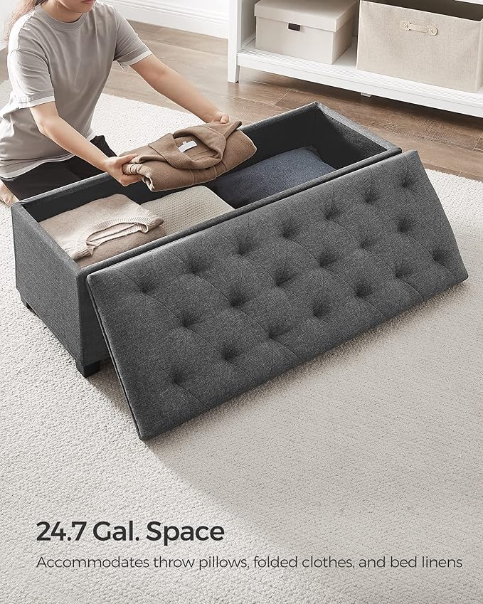 SONGMICS Storage Ottoman Bench, Foot Rest with Legs, 15.7 x 43.3 x 15.7 Inches, End of Bed Bench, Storage Chest, Load up to 660 lb, for Living Room, Bedroom, Entryway, Dark Gray ULSF088G01