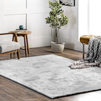 nuLOOM 5' x 8' Cozy Plush Area Rug, Machine Washable, Non-Slip, Soft Fluffy Shag Carpet for Living Room Bedroom Kids Room Nursery Home Decor, Loni Light Grey