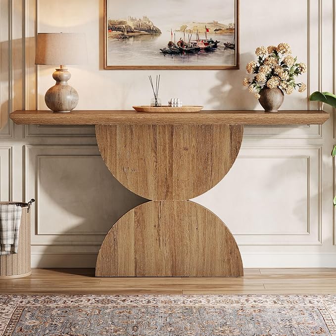 Tribesigns 63-Inch Console Table for Entryway, Narrow Entryway Table with Unique Sturdy Base, Farmhouse Furniture Behind The Couch for Living Room, Hallway, Entrance, Foyer (Natural)