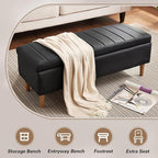 VECELO Storage Ottoman, Storage Bench with 2 Machined Gas Spring Lid Supports, PU Leather Upholstery & Solid Wood Legs, Black Ottoman Bench for Bedroom, Living Room, Entryway, 44.5"