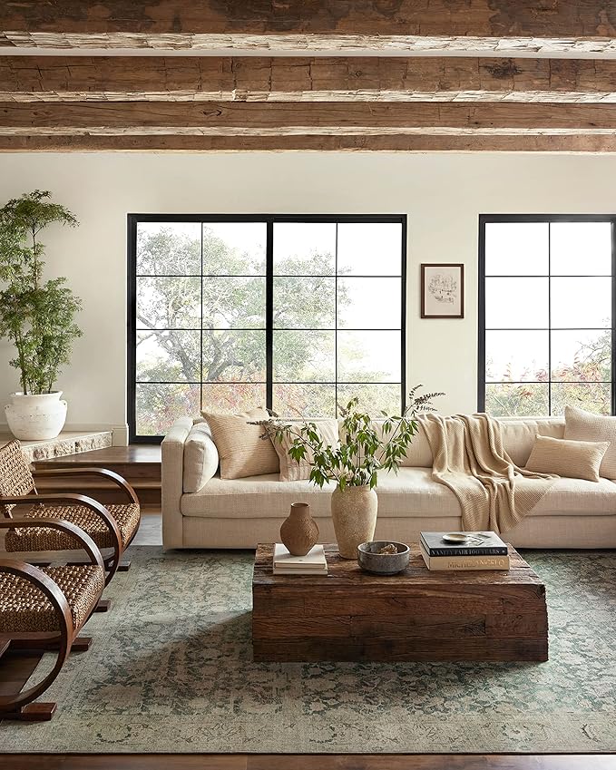 Loloi Magnolia Home by Joanna Gaines Sinclair Collection SIN-05 Jade/Sand 8'-6" x 11'-6", .25" Pile Height, Machine Washable, Area Rug