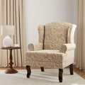 Accent Chair, High Back Upholstered Armchair with High Resilience Sponge & Wood Legs, Mid-Century Modern Comfy Single Sofa Reading Chairs for Living Room, Bedroom (Floral Light Brown, Set of 1)