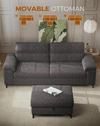 88.97" L Shaped Sectional Couches for Living Room, Deep Seat Sofa with Storage Ottoman & 8”Cushion, Comfy 2-Seater Chenille Loveseat, Convertible Armrest, Removable Cover for Small Space(Dark Gray)