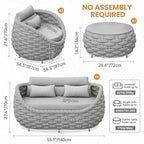 Woven Rope Patio Sofa Furniture Set of 4: Aluminum All Weather Outdoor Conversation Set, Couch Armchair and Loveseat Set with Table Cushions for Deck Porch Poolside Garden Backyard Hotel - Gray