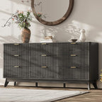 63'' Wide 9 Drawers Dresser for Bedroom,Modern Fluted Vertical Chest with Rounded Corners,Fluted Dresser for Living Room,Hallway, Black