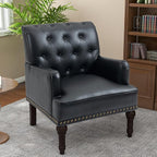 Pia Ricco PU Leather Accent Chairs 2 Pack - Modern Armchairs with Wooden Legs, Office Living Room Bedroom Seating Set-Black