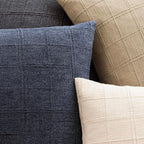 Foindtower Set of 2 Decorative Linen Check Throw Pillow Covers Neutral Farmhouse Lumbar Cushion Covers Modern Boho Home Decor for Sofa Chair Couch Bedroom Living Room,12×20 Inch,Navy Blue