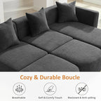VANOMi 109.84" Modular Sectional Sofa with 3 Pillows, Convertible 5-Seater Comfy Boucle Cloud Couch with Ottoman, Modern Sectional Sofas for Living Room, Office, Apartment (Dark Gray)