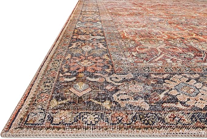 Loloi Layla Collection LAY-02 Spice/Marine 2'-6" x 7'-6" .13" Thick Runner Rug, Soft, Durable, Vintage Inspired, Distressed, Low Pile, Non-Shedding, Easy Clean, Printed, Living Room Rug