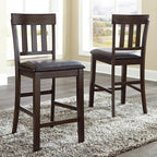 Signature Design by Ashley Haddigan Upholstered Barstool, 2 Count, Slat Back Design, Cushioned Seat, Wood, 25.5" H, Dark Brown
