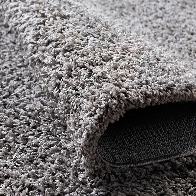 Unique Loom Solid Shag Collection Area Rug (10' 2" Round, Cloud Gray)