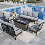 Sophia & William Patio Furniture Set with Fire Pit Table, 5 PCS Metal Outdoor Conversation Set with Fire Pit Table, 2 Sofa Chairs,1 Loveseat, 3-Seater Couch for Outdoor Seating, Backyard, Porch(Grey)
