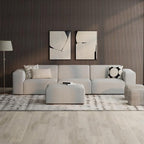 SIMPLIHOME Rex Modular Sofa and Ottoman Set in 100% Recycled Polyester Tightly Woven Performance Fabric, Pale Grey, 122-inch-wide 3-Seater Couch and Matching 34-inch-wide Ottoman for Living Room