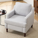 Mid-Century Accent Chair Modern Linen Fabric Armchair for Living Room,Deep Seat Comfy Upholstered Reading Chairs for Bedroom,Single Sofa Chair with Wood Legs (LightGrey, Set of 1)