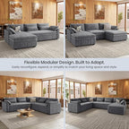 Belffin Large Modular Sectional Sofa with Double Deep Chaise, 135" Corduroy U Shaped Sectional Couch with 9" Soft Dual-Layer 6 Seats U Shaped Couch for Living Room, Apartment, Light Grey