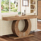 Tribesigns 63-Inch Console Sofa Table, Rustic Industrial Farmhouse Entryway Table, Narrow Long Couch Console Behind Sofa with Black Circle Base for Living Room Hallway, Light Brown