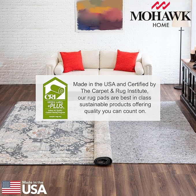 Mohawk Home 5' 9" x 9' Non Slip Grip Rug Pad 3/8" Thick Dual Surface Felt Cushion + Rubber Gripper - Safe for All Floors