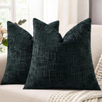 decorUhome Black Chenille Throw Pillow Covers 22x22 Set of 2 Thick Textured Slubby Couch Pillow Covers Farmhouse Accent Modern Neutral Decorative Pillow Cases for Bed Sofa Living Room