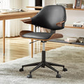 Art Leon Swivel Desk Chair, Mid Century Modern Office Chair with Wheels, Faux Leather Upholstered Arm Chair, Adjustable Height Task Chair with Metal Base, Black