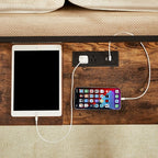 VECELO 71 Inch Console Table with 2 Outlet and 2 USB Ports, Entryway Furniture with 9.8 Feet Long Power Cord, Baffle and Rest Rails, Sturdy and Stable, 70.9”L x 11.8”W x 31.5" H, Brown