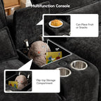 U Shaped Sectional Sofa with Storage Console, Cup Holders & USB Ports, Small Modular Cloud Couch with Deep Seats, Modern Comfy Living Room Sofa for Apartment, Chenille Black