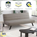 Serta® Damien 66.1" Convertible Futon Sofa, Dreamcoil® Comfort, FingerGuard® Pinch Point Protection, Woven Polyester Fabric, Taupe