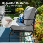 PHI VILLA 5 Piece Patio Furniture Set with 28" Firepit Table, 4 Outdoor 5.75" Cushioned Metal Frame Swivel Sofa Chairs & 28" Gas Firepit Table, Outside Furniture Set for Lawn Garden(Grey)