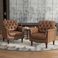 Lumibee Faux Leather Armchairs, Contemporary Accent Chairs Set of 2 with Nailhead Trims & Wood Legs for Living Room, Upholstered Comfy Arm Chairs for Office,Bedroom-Brown